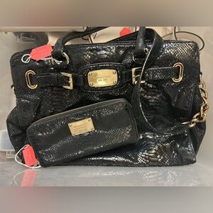 Michael Kors Black Snake-Embossed Shoulder Bag